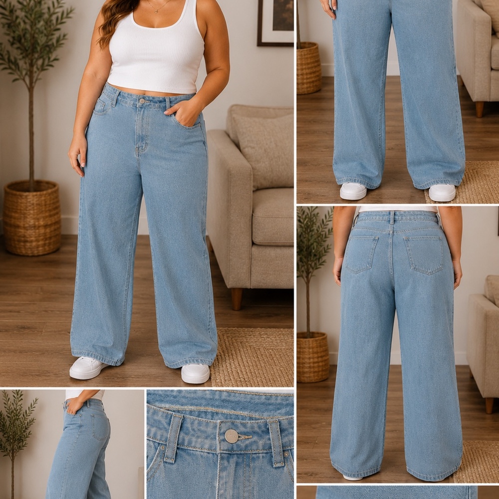 Plus Size Light Wash Wide Leg Jeans – High Rise Denim – Size 16